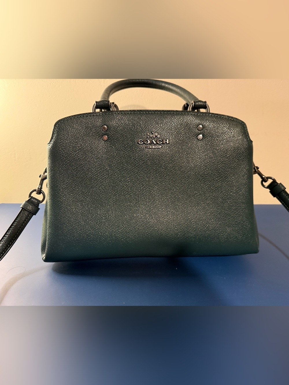 COACH mini Lillie Crossbody Pebbled Leather Bag in Green with matching wristlet
